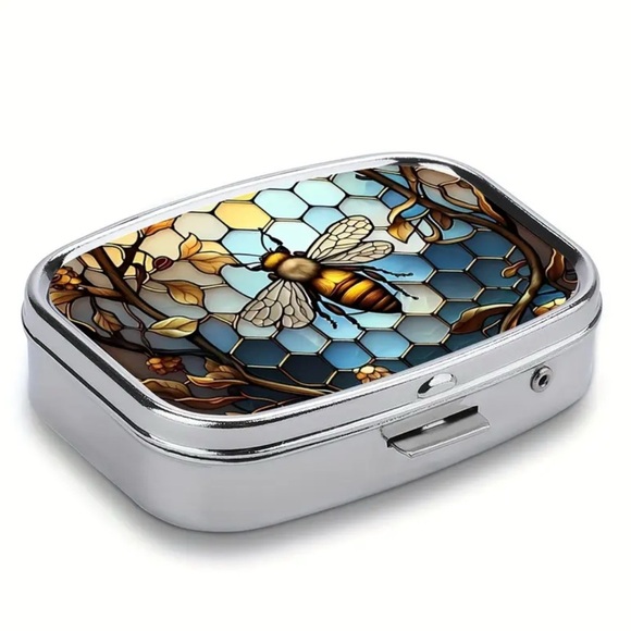 🐰 Honeycomb Bee Multi-Use Pill Box Mirror Container - Picture 3 of 7